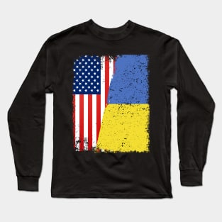 UKRAINIAN ROOTS | Half American Flag | UKRAINE Long Sleeve T-Shirt